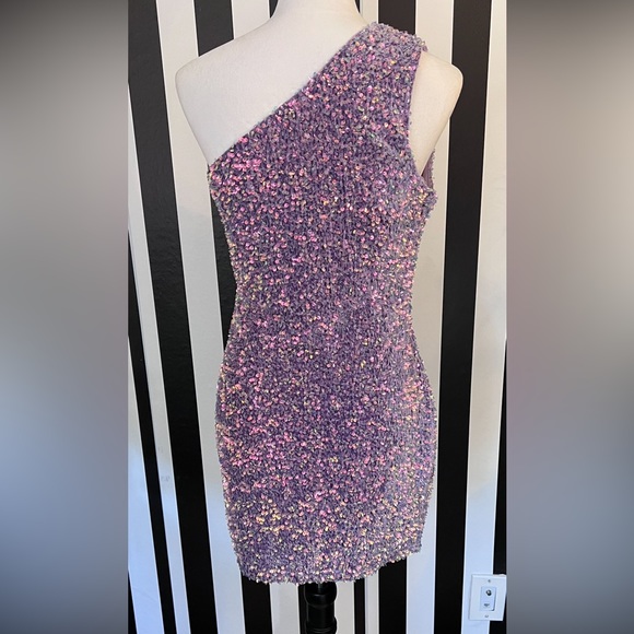 Lavender Velvet Sequin One Shoulder Mini Dress - NWT - Picture 4 of 4